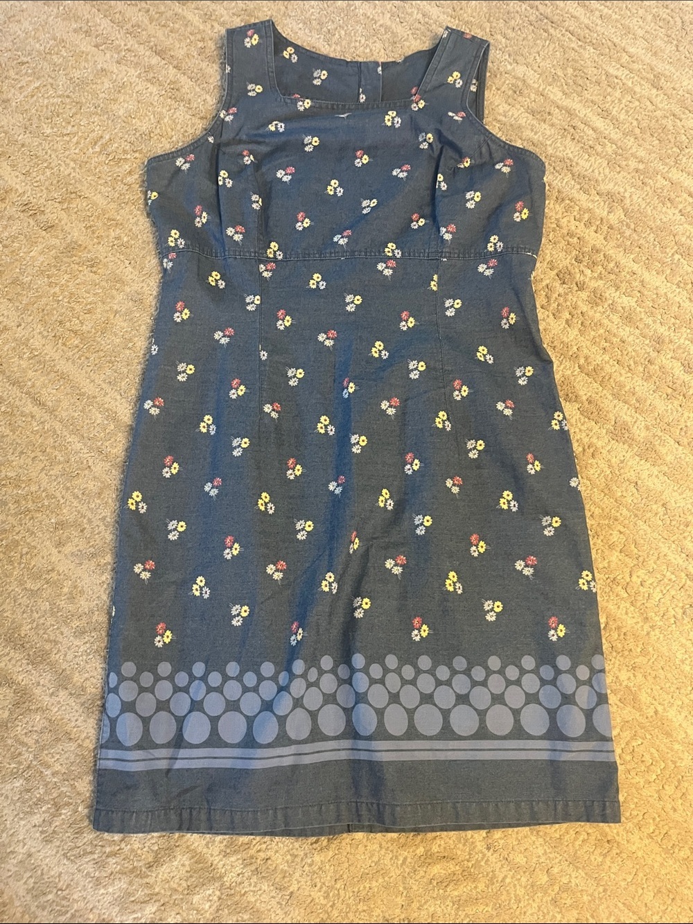 Vintage Liz Claiborne Navy Denim Floral Sleeveless Shift Cotton Dress Jumper 14